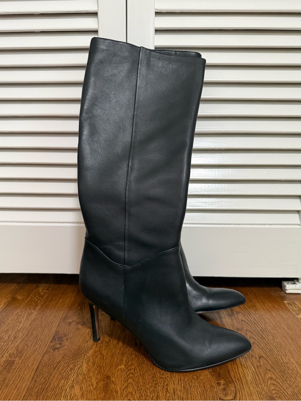 Sam Edelman Olen Black Leather Knee-High Pointed-Toe Stiletto Boots, Size 7.5